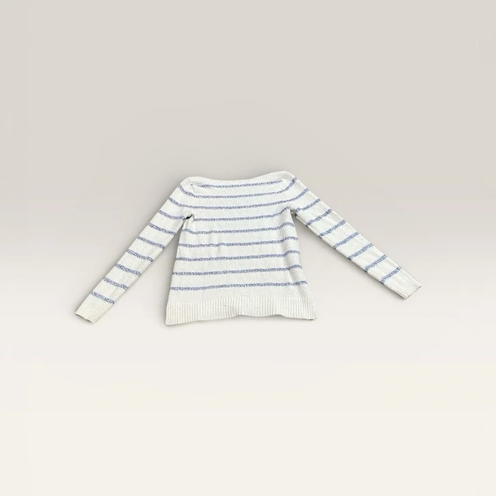 LOFT White and Gray Striped Sweater